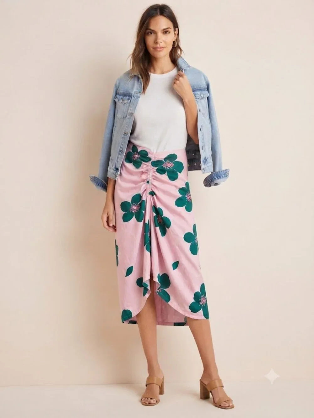 Kate Spade Pink Grand Flora Cupro Ruched Midi Skirt Size 2